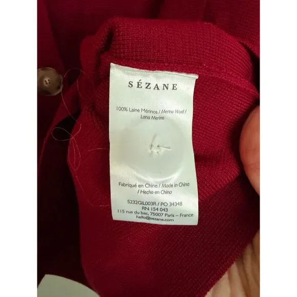 Sezane Betty Cardigan Womens Large Red Excellent 100% Merino Wool Button Front - Picture 4 of 6